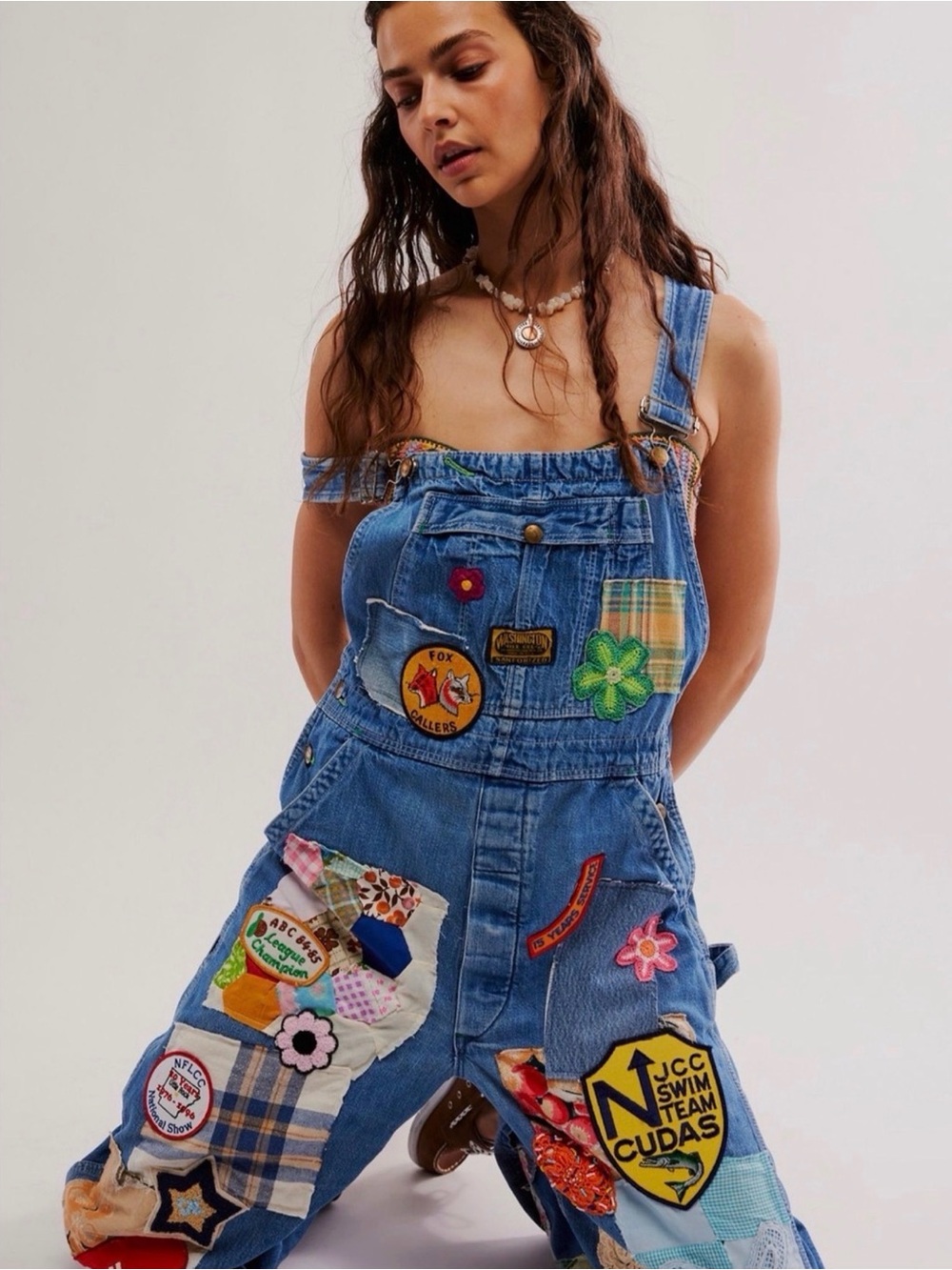 NWT Riley Eclectic Patchwork Denim Overalls Handmade Small - Picture 3 of 9